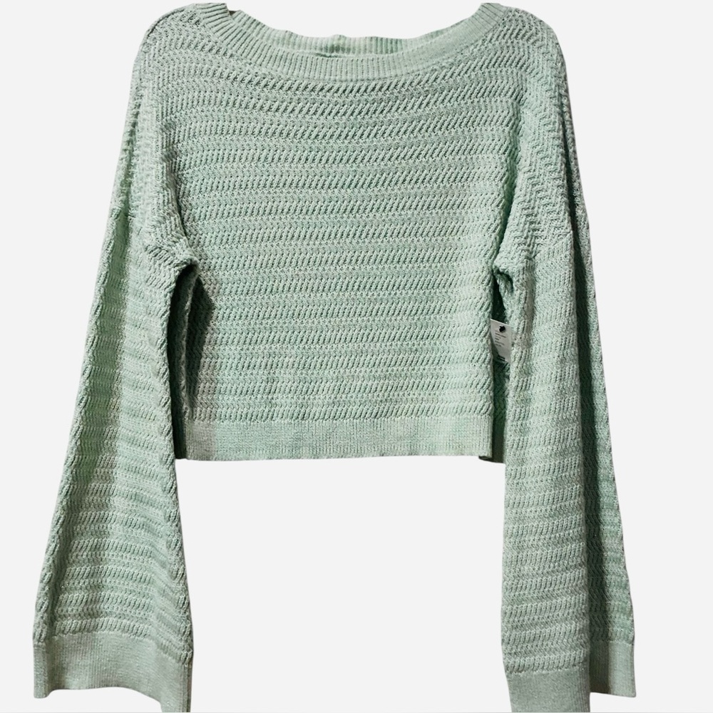 Alice + Olivia Sample Knit Cropped Off Shoulder Sweater Medium Bell Sleeves M